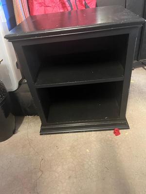 Sale Photo Thumbnail #288: Black open-shelf nightstand - some minor scratches and small damage on back corner but otherwise a good, heavy storage stand