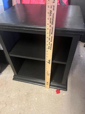 Sale Photo Thumbnail #289: Black open-shelf nightstand - some minor scratches and small damage on back corner but otherwise a good, heavy storage stand