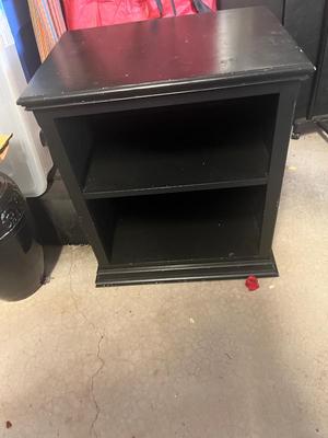 Sale Photo Thumbnail #287: Black open-shelf nightstand - some minor scratches and small damage on back corner but otherwise a good, heavy storage stand