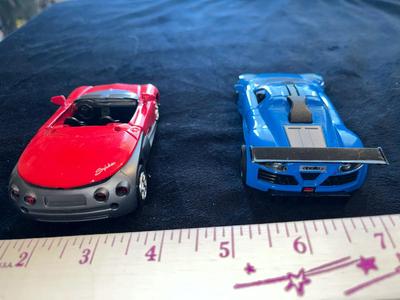 Sale Photo Thumbnail #398: Die Cast cars, not Hot Wheel size - scale of red car 1/32, blue 1/36