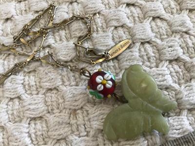 Lenora Dame Vintage Necklace. Stone Art Glass Bead
