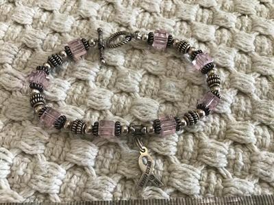 925 Silver Pink Crystal Breast Cancer Bracelet