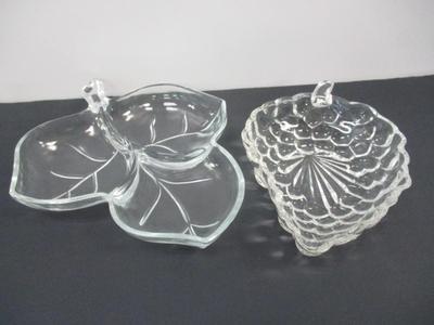 Horsemint Nappy Indiana Glass - Grape Design Glass - Dish Hazel Atlas Maple Leaf Shape - Vintage Round Cigarette 5 Slot Ashtray