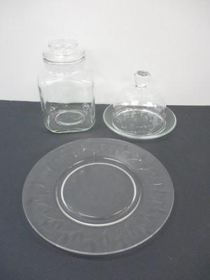 Princess House Covered Butter Dish - Glass Canister & Princess House Plate