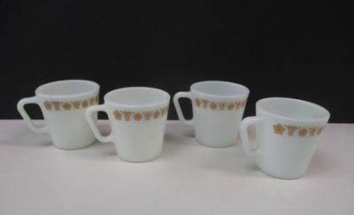 4 Vintage Corelle Pyrex Butterfly Gold Mugs D Handle Tea Coffee Cup Set