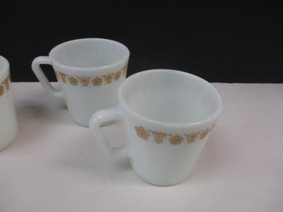 4 Vintage Corelle Pyrex Butterfly Gold Mugs D Handle Tea Coffee Cup Set