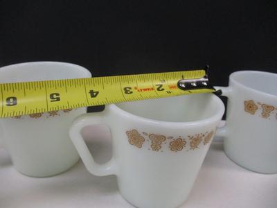 4 Vintage Corelle Pyrex Butterfly Gold Mugs D Handle Tea Coffee Cup Set