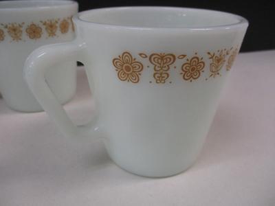 4 Vintage Corelle Pyrex Butterfly Gold Mugs D Handle Tea Coffee Cup Set