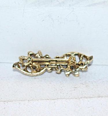 PINK, GREEN & WHITE Stones BROOCH (1¾" x ½") on a Gold Tone BANNER Shaped Setting