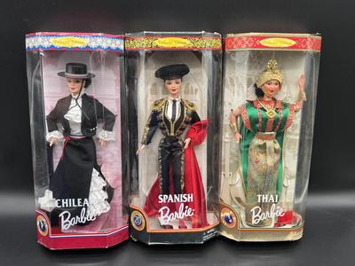 THREE Dolls of the World Barbies NRFB - Chilean - Spanish - Thai