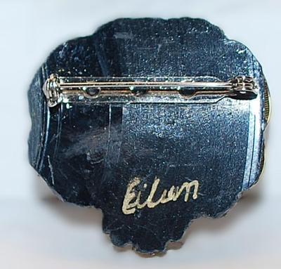 Handcrafted Gold Colored BROOCH (1¾" Diam.) with Roses & Scales on a Black Acrylic Setting