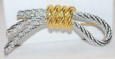 Silver & Gold Colored "BOUND ROPE" BROOCH (3¼" x 1½") on a Gold Tone Setting