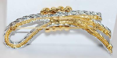 Silver & Gold Colored "BOUND ROPE" BROOCH (3¼" x 1½") on a Gold Tone Setting