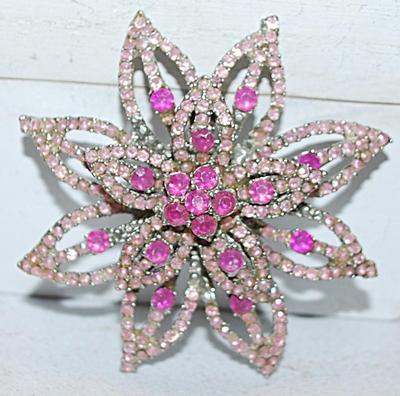 Light & Dark PINK Stones 8 Point STAR BROOCH (2½" Diam.) with a 5 Point Top Star and Silver Tone Setting