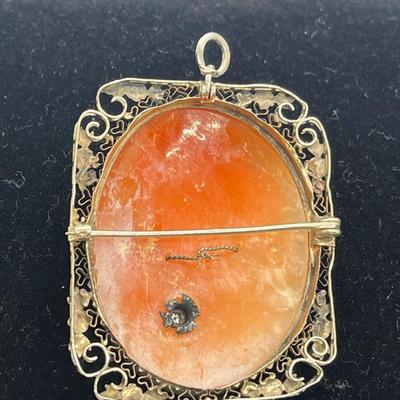 LOT 61: Vintage / Antique Art Deco Cameo 14K White Gold and Diamond Cameo Pin / Pendant - 9.8 grams total weight
