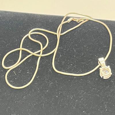 LOT 62: White Gold 18" Necklace w/ Sterling Silver and CZ Pendant