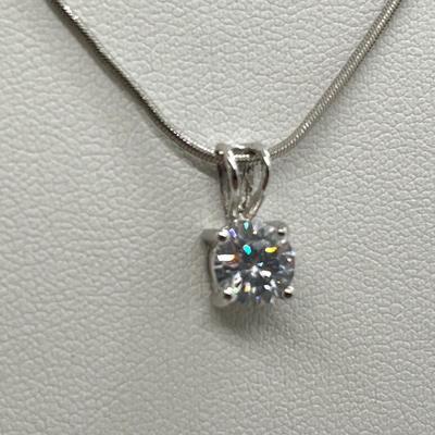 LOT 62: White Gold 18" Necklace w/ Sterling Silver and CZ Pendant