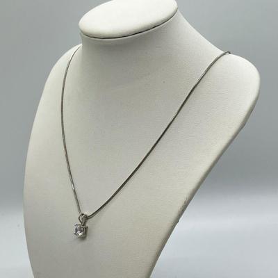 LOT 62: White Gold 18" Necklace w/ Sterling Silver and CZ Pendant