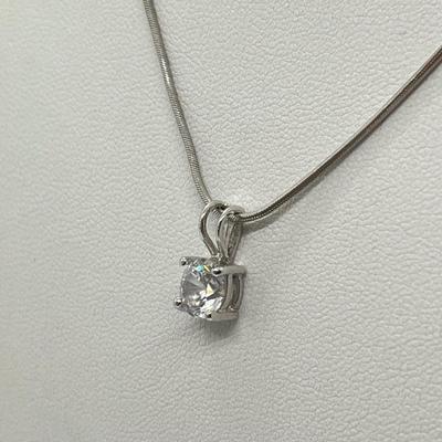 LOT 62: White Gold 18" Necklace w/ Sterling Silver and CZ Pendant