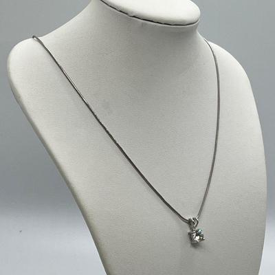 LOT 62: White Gold 18" Necklace w/ Sterling Silver and CZ Pendant