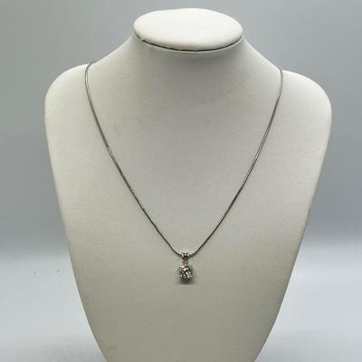 LOT 62: White Gold 18" Necklace w/ Sterling Silver and CZ Pendant