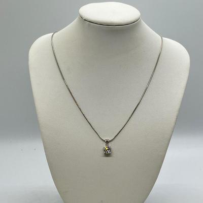 LOT 62: White Gold 18" Necklace w/ Sterling Silver and CZ Pendant