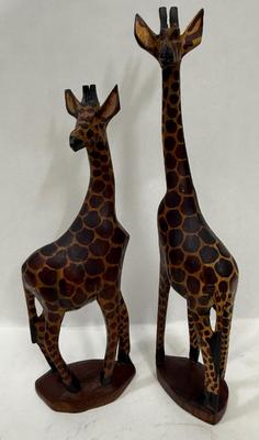 Pair of Hand Carved Wooden Giraffes made in Kenya