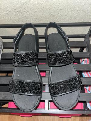 Sale Photo Thumbnail #446: Pair of silver Bobs size 8 and black Sketcher sandals never worn size 8