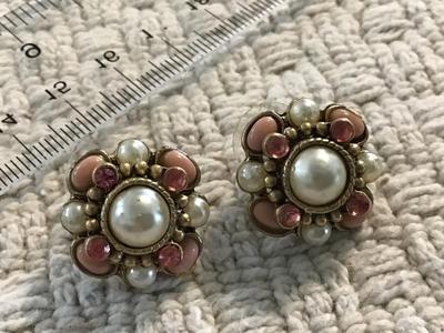 Pink and faux pearl earrings