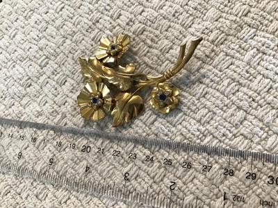 1950 Blue Rhinestone Flower Brooch Large