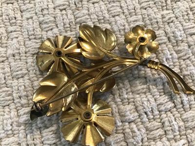 1950 Blue Rhinestone Flower Brooch Large