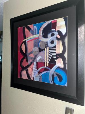 Sale Photo Thumbnail #449: Abstract art in black frame 34 1/2 x 34 1/2 inches