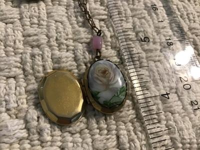Vintage Porcelain Locket Vintage Paper clip chain Barrel Clasp