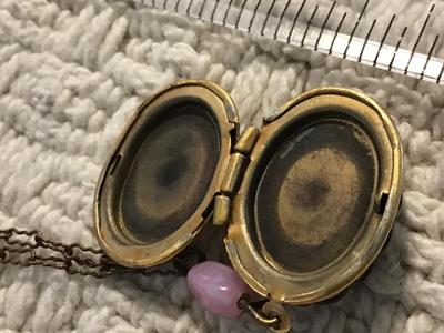Vintage Porcelain Locket Vintage Paper clip chain Barrel Clasp