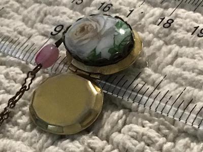 Vintage Porcelain Locket Vintage Paper clip chain Barrel Clasp