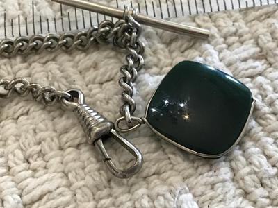 Vintage Watch Chain with Green Stone Cameo