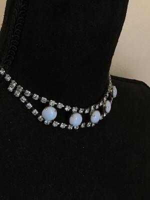 Blue Glass And Blue Rhinestone Vintage Necklace