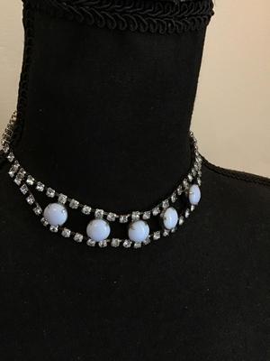 Blue Glass And Blue Rhinestone Vintage Necklace