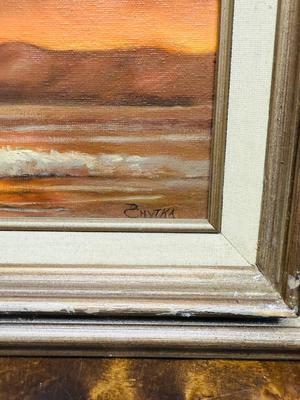 Framed Oil on Canvas: Late Afternoon Sunset Waves Breaking on a Beach