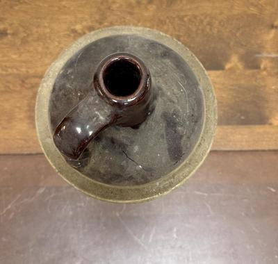 Antique Stoneware Whisky Jug Crock with Handle two-tone tan & brown