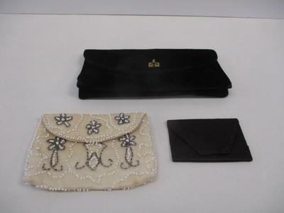 Vintage Pichel Black Velvet Clutch & Credit Card Holder & Beaded White Clutch Bag