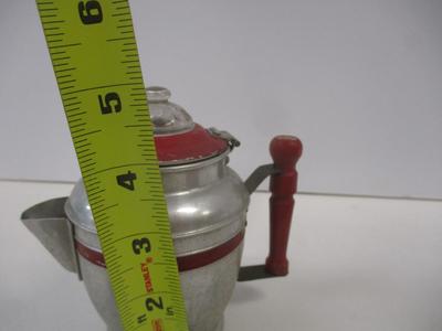 Child's Toy Iron 1950's Laundry-Day Helper - Child Doll Aluminum Coffee Percolator With Red Wood Handle & Lid - Aluminum...
