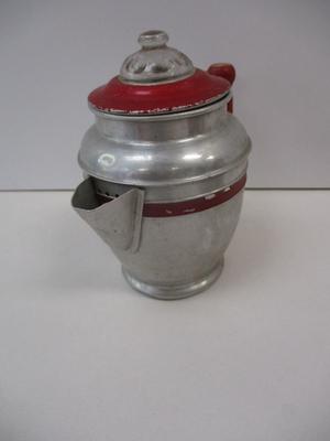 Child's Toy Iron 1950's Laundry-Day Helper - Child Doll Aluminum Coffee Percolator With Red Wood Handle & Lid - Aluminum...
