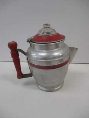 Child's Toy Iron 1950's Laundry-Day Helper - Child Doll Aluminum Coffee Percolator With Red Wood Handle & Lid - Aluminum...