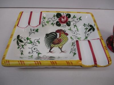 Vintage Pottery Bowl China Figures & Rooster Ashtray