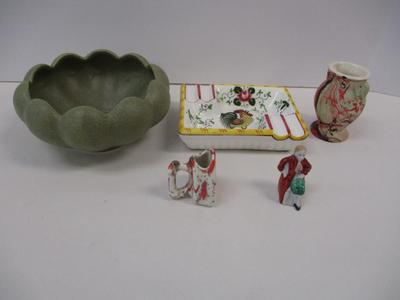 Vintage Pottery Bowl China Figures & Rooster Ashtray
