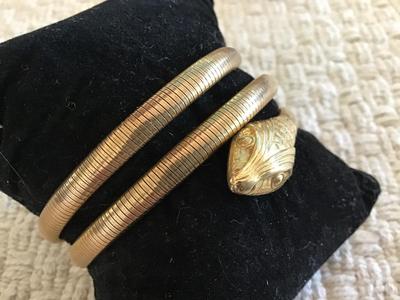 Forster Gold Filled Signed coiled serpent Egyptian Revival Vintage coiled cuff