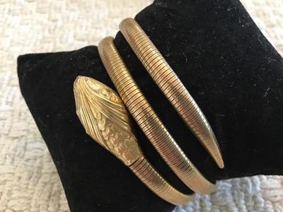 Forster Gold Filled Signed coiled serpent Egyptian Revival Vintage coiled cuff