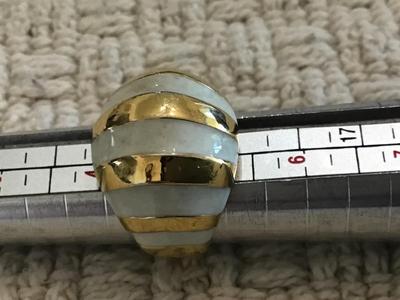White Enamel Gold Tone Domed Ring