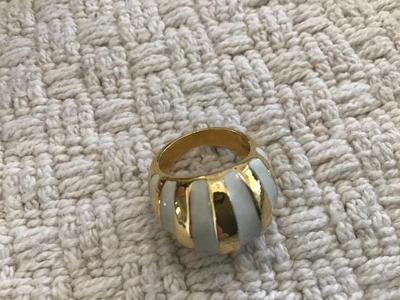 White Enamel Gold Tone Domed Ring